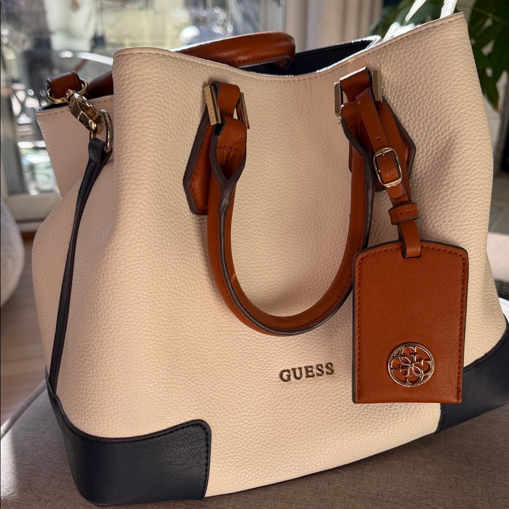 GUESS Cream and Tan Satchel Bag - Picture 3 of 6